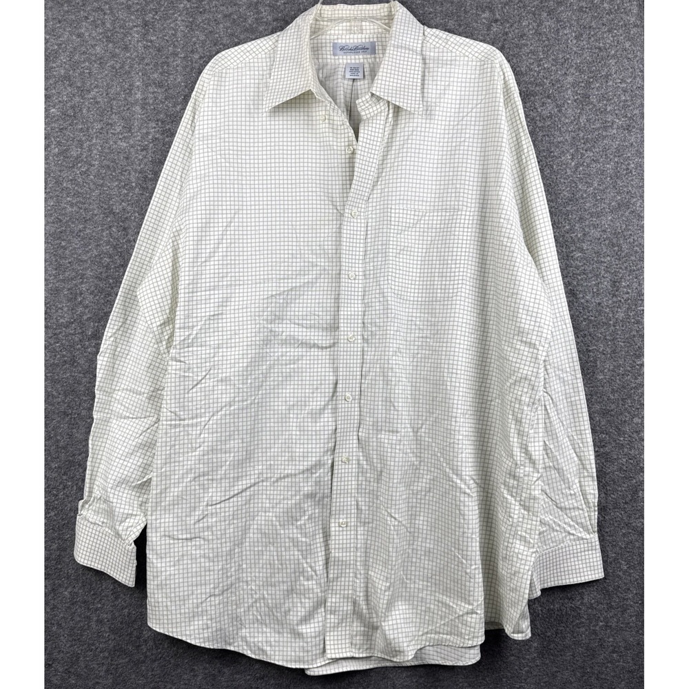 Brooks Brothers Shirt Mens 18 36/37 Non-Iron 100%‎ Cotton Green White Check Work